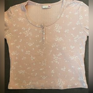 pink flowered half button top NWOT